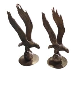 Vintage Brass Bald Eagle Figurine Bookends